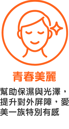 青春美麗=幫助保濕與光澤，提升對外屏障，愛美一族特別有感